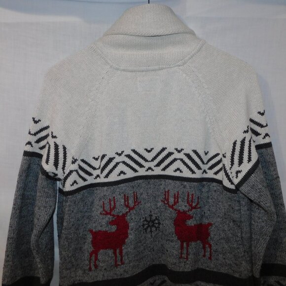 Wind River Womens L Gray Cream Red Deer Reindeer Full Zip Knit Cardigan Sweater - Picture 7 of 10